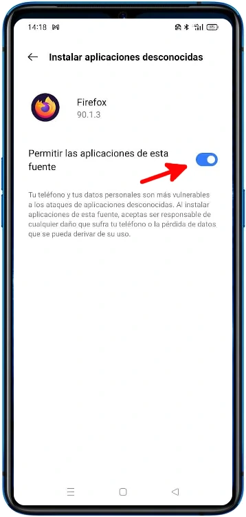 Permitir instalar app 1xbet desde aplicaciones desconocidas